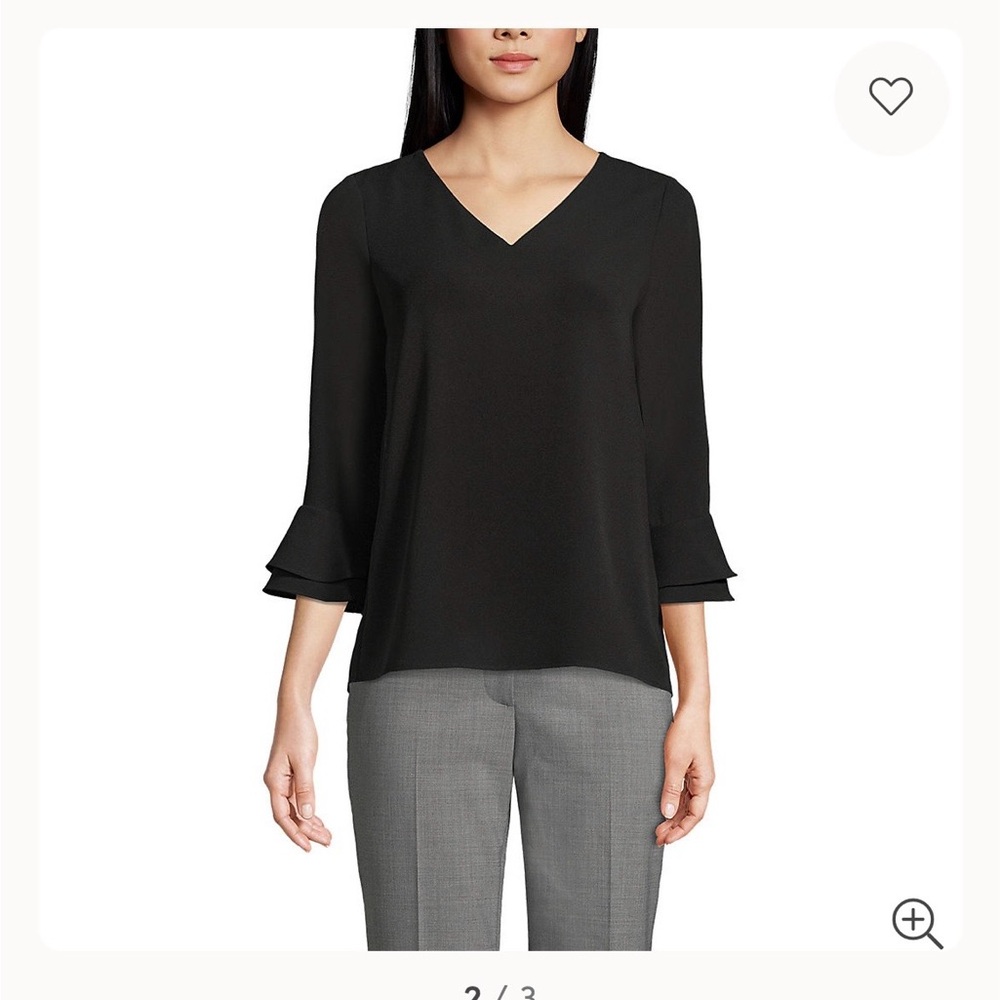 Lands' End Black V-Neck Blouse with Ruffled Sleeves - 10P PETITE - NWT